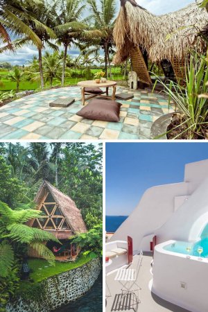 collage of airbnb tropical locations