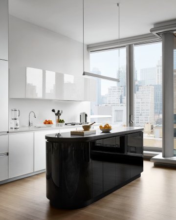 glossy black kitchen island