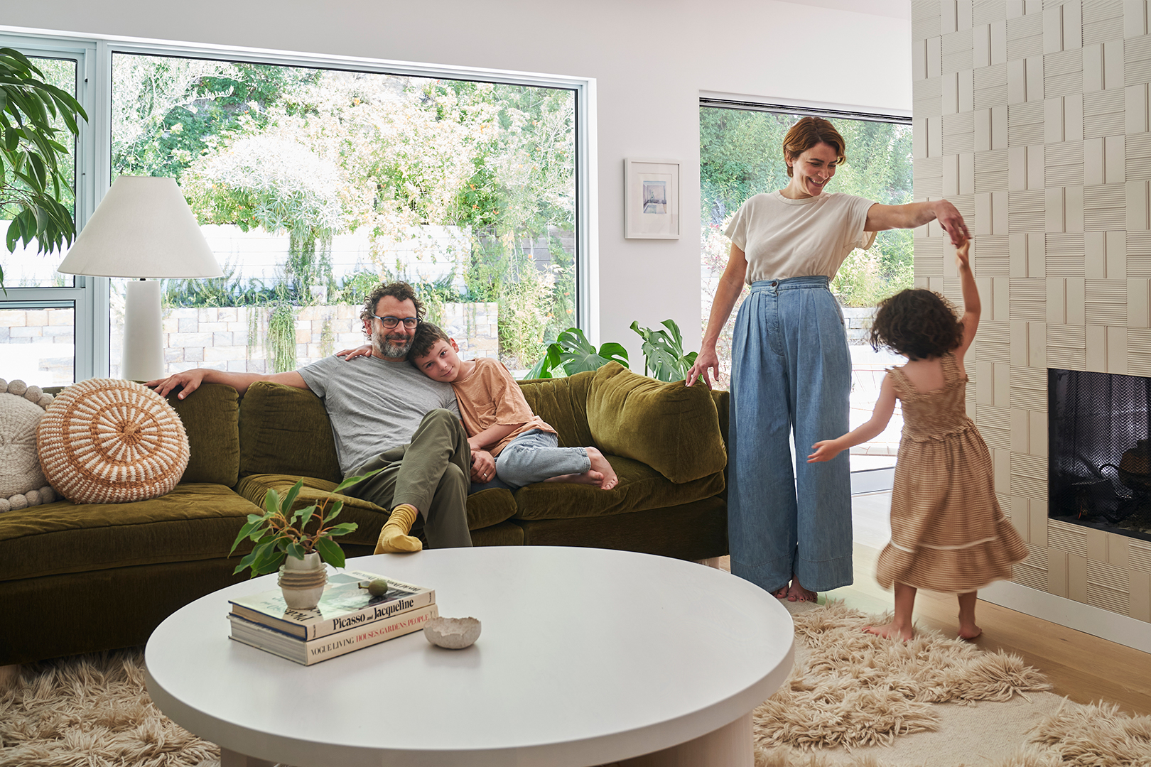 family playing in living room